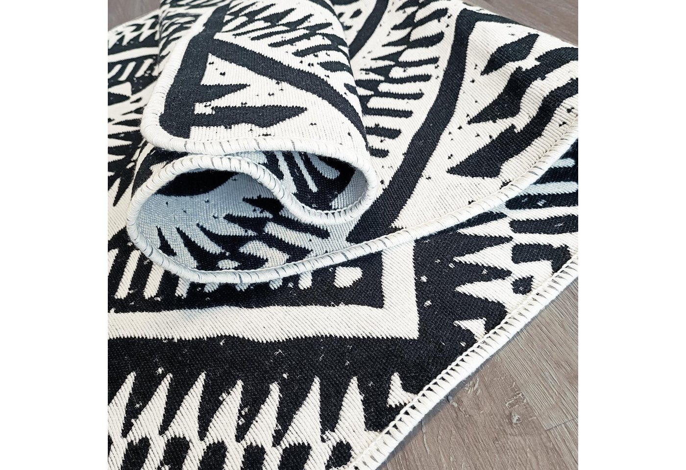 CelinaTex Dekokissen Carpet Teppich Läufer Baumwolle In-Outdoor 80x150cm schwarz weiß, leicht,waschbar,vielseitig verwendbar,Innen und Aussen geeignet von CelinaTex