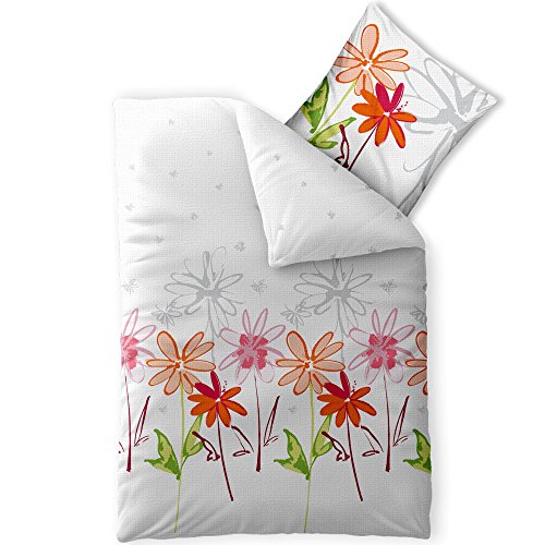 CelinaTex Enjoy Bettwäsche 155 x 220 cm 2teilig Baumwolle Bettbezug Seersucker Ayana Blumen Weiß Rot Grün von CelinaTex