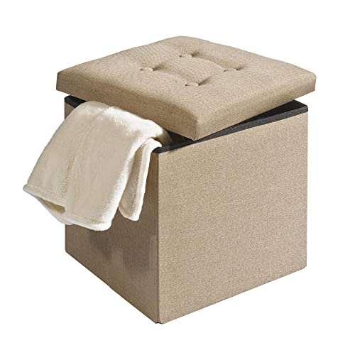 CelinaTex Falthocker 38 x 38 x 38 cm beige Sitztruhe mit Stauraum Truhe faltbar mit Deckel gepolstert Aufbewahrungsbox von CelinaTex