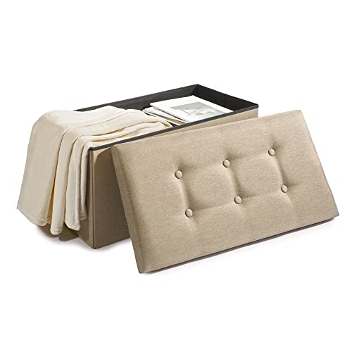 CelinaTex Falthocker XL 76 x 38 x 38 cm beige Sitzbank mit Stauraum Truhe faltbar mit Deckel gepolstert Aufbewahrungsbox von CelinaTex