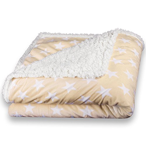 CelinaTex Kuscheldecke XXL 220 x 240 cm beige weiß Stars Felldecke Imitat Wendedecke Nicki Fell Optik Fleece Oeko-TEX Fantasia von CelinaTex