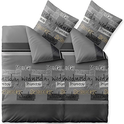 CelinaTex Fashion Bettwäsche 135x200 cm 4teilig Baumwolle Crazy Wörter Streifen Grau Schwarz Weiß von CelinaTex