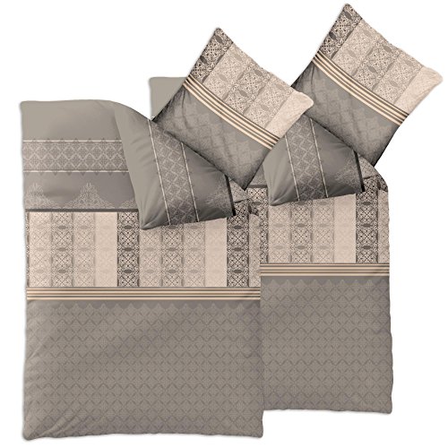 CelinaTex Fashion Bettwäsche 135x200 cm 4teilig Baumwolle Samantha Streifen Ornamente Grau Beige Schwarz von CelinaTex