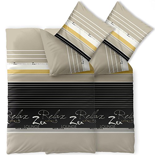 CelinaTex Fashion Bettwäsche 155x220 cm 4teilig Baumwolle Lian Streifen Wörter Beige Schwarz Weiß von CelinaTex