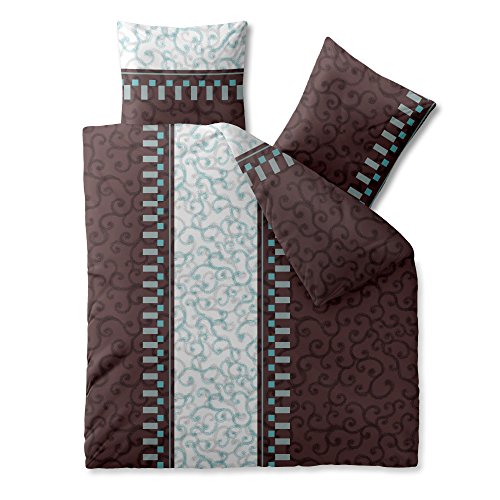 CelinaTex Fashion Bettwäsche 200x200 cm 3teilig Baumwolle, Bettgarnitur für Sommer und Winter, Ganzjährig, Bettbezug, Bettenset, Schöner Wohnen Jendra Ornamente Braun Weiß Türkis von CelinaTex