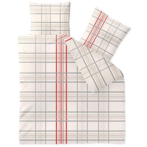 CelinaTex Fashion Bettwäsche 200x220 cm 3teilig Baumwolle Bille Kariert Beige Grau Rot von CelinaTex