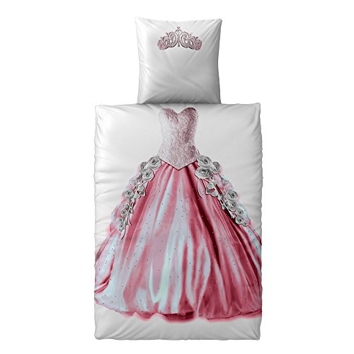 CelinaTex Fashion Fun Kinderbettwäsche 135 x 200 cm 2teilig Baumwolle Bettbezug Aurora Prinzessin rosa weiß von CelinaTex