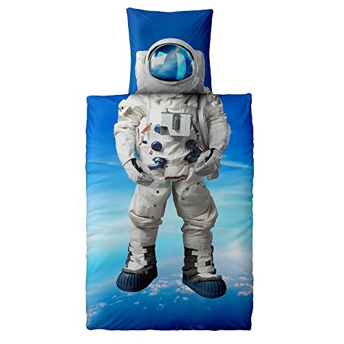 CelinaTex Fashion Fun Kinderbettwäsche 135 x 200 cm 2teilig Baumwolle Bettbezug Space Astronaut blau von CelinaTex