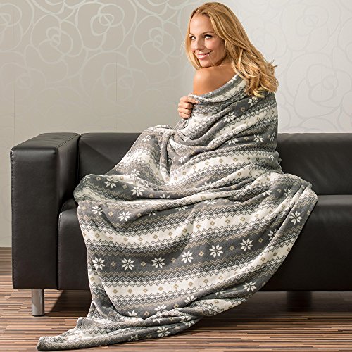 CelinaTex Flauschige Kuscheldecke XXL 200 x 220 cm grau und Creme weiß Decke Sofa Wohndecke weich Mikrofaser Fleece Oeko-TEX Schneestern von CelinaTex