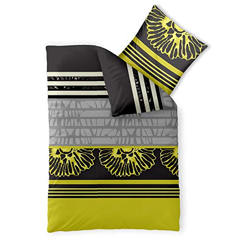 CelinaTex Harmony Bettwäsche 155 x 220 cm Mikrofaser Bettbezug Jolien Streifen Blumen Schwarz Gelb Grau von CelinaTex