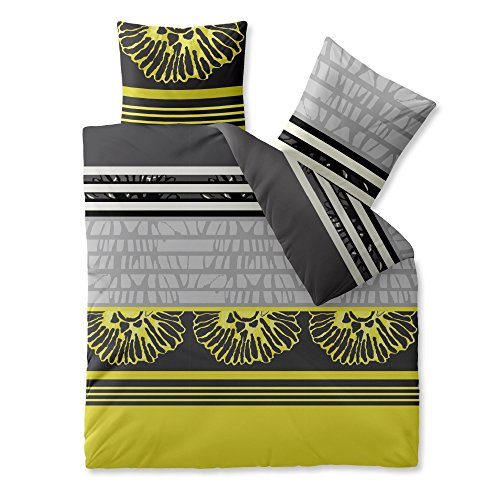 CelinaTex Harmony Bettwäsche 200 x 220 cm Mikrofaser Bettbezug Jolien Streifen Blumen Schwarz Gelb Grau von CelinaTex