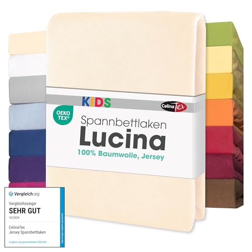 CelinaTex Jersey Spannbettlaken Lucina für Kids 60x120-70x140cm Natur beige 100% Baumwolle gekämmt superweich Spannbettbezug, Leintuch, Bettlaken, elastisch, Strech, Oeko-Tex von CelinaTex