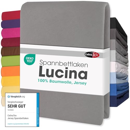 CelinaTex Jersey Topper Spannbettlaken Lucina Doppelpack 140x200-160x200cm dunkel grau 100% Baumwolle gekämmt bis 12cm Matratzenhöhe Spannbettbezug, Leintuch, Bettlaken, elastisch, Strech, Oeko-Tex von CelinaTex