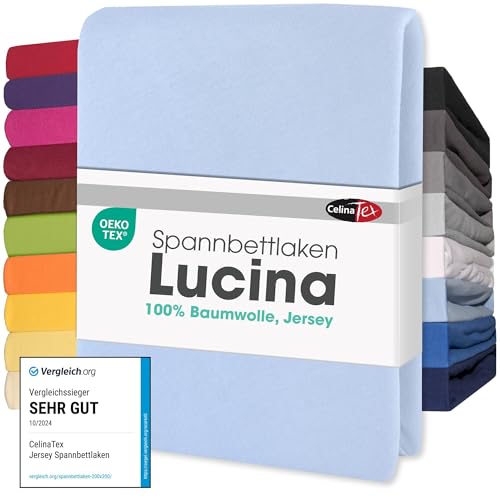 CelinaTex Jersey Spannbettlaken Lucina 200x200-200x220cm Aqua blau 100% Baumwolle gekämmt bis 26cm Matratzenhöhe Spannbettbezug, Leintuch, Bettlaken, elastisch, Strech, Oeko-Tex von CelinaTex