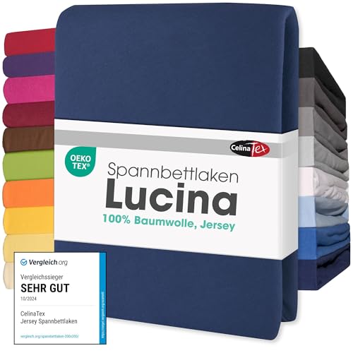 CelinaTex Jersey Topper Spannbettlaken Lucina Doppelpack 140x200-160x200cm dunkel blau 100% Baumwolle gekämmt bis 12cm Matratzenhöhe Spannbettbezug, Leintuch, Bettlaken, elastisch, Strech, Oeko-Tex von CelinaTex