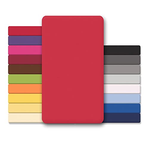 CelinaTex Jersey Topper Spannbettlaken Lucina Doppelpack 200x200-200x220cm Rubin rot 100% Baumwolle gekämmt bis 12cm Matratzenhöhe Oeko-TEX von CelinaTex