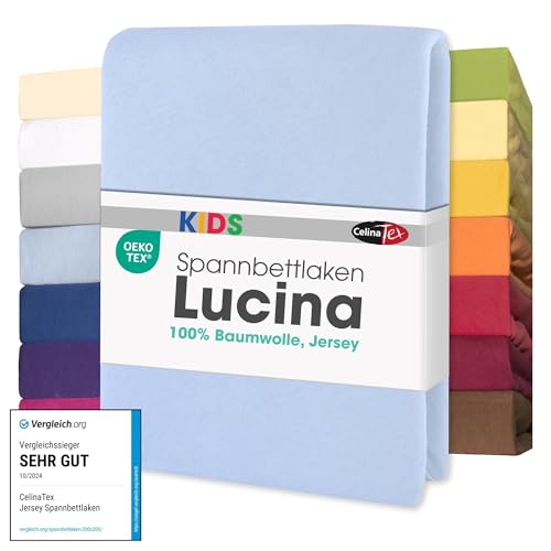 CelinaTex Jersey Spannbettlaken Lucina für Kids Doppelpack 60x120-70x140cm Aqua blau 100% Baumwolle gekämmt superweich Spannbettbezug, Leintuch, Bettlaken, elastisch, Strech, Oeko-Tex von CelinaTex