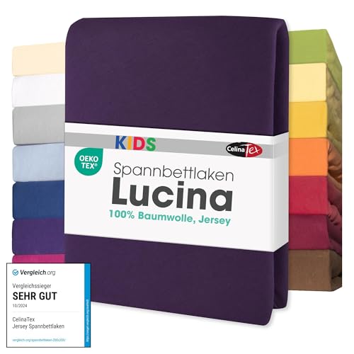 CelinaTex Jersey Spannbettlaken Lucina für Kids Doppelpack 60x120-70x140cm lila 100% Baumwolle gekämmt superweich Spannbettbezug, Leintuch, Bettlaken, elastisch, Strech, Oeko-Tex von CelinaTex