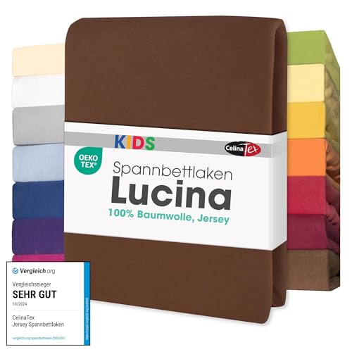 CelinaTex Jersey Spannbettlaken Lucina für Kids Doppelpack 60x120-70x140cm Schoko braun 100% Baumwolle gekämmt superweich Spannbettbezug, Leintuch, Bettlaken, elastisch, Strech, Oeko-Tex von CelinaTex
