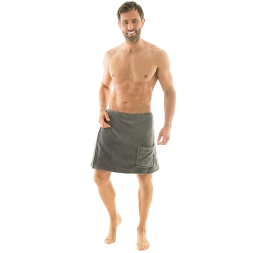 CelinaTex Malaga Saunakilt Herren S/M grau Mikrofaser Sauna Kilt Coral Fleece Saunamantel Saunatuch von CelinaTex