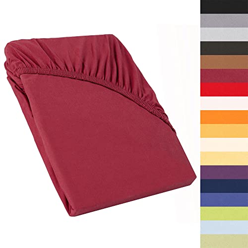 CelinaTex Perla Boxspringbett Wasserbett Topper Spannbettlaken 120x200-130x200 cm Bordeaux rot Jersey Mako Baumwolle 160g/qm Bettlaken Laken von CelinaTex