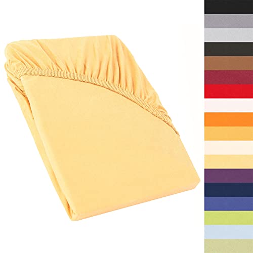 CelinaTex Perla Boxspringbett Wasserbett Topper Spannbettlaken 140x200-160x200 cm Creme gelb Jersey Mako Baumwolle 160g/qm Bettlaken Laken von CelinaTex