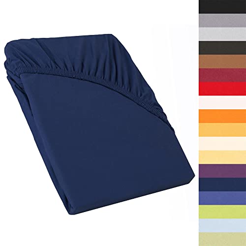 CelinaTex Perla Boxspringbett Wasserbett Topper Spannbettlaken 90x200-100x200 cm dunkel blau Jersey Mako Baumwolle 160g/qm Bettlaken Laken von CelinaTex