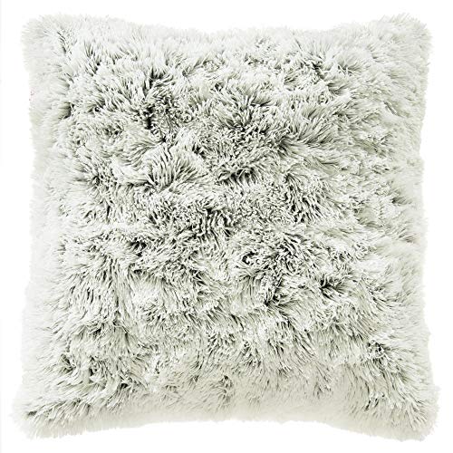 CelinaTex Shetland Dekokissen 45 x 45 cm Creme grau Flokati Optik Zierkissen Langhaar Sofakissen Kunstfell Kissen von CelinaTex