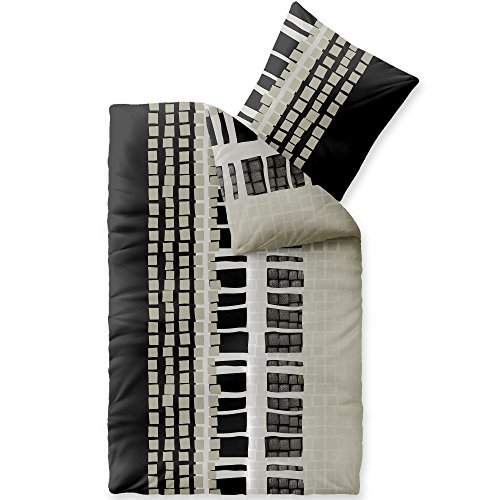 CelinaTex Style Bettwäsche 135 x 200 cm 2teilig Mikrofaser Fleece Bettbezug Daniela Streifen schwarz beige weiß von CelinaTex
