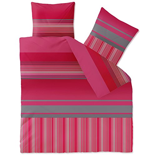 CelinaTex Style Bettwäsche 200 x 200 cm 3teilig Mikrofaser Fleece Bettbezug Alice Streifen rot pink grau von CelinaTex