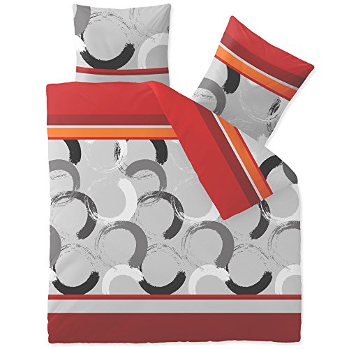 CelinaTex Style Bettwäsche 200 x 220 cm 3teilig Mikrofaser Fleece Bettbezug Elana Streifen Kreise rot schwarz grau von CelinaTex