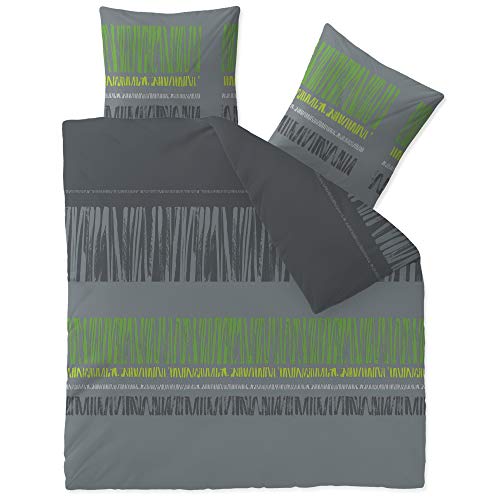 CelinaTex Touchme Biber Bettwäsche 200 x 200 cm 3teilig Baumwolle Bettbezug Anni grau schwarz grün von CelinaTex