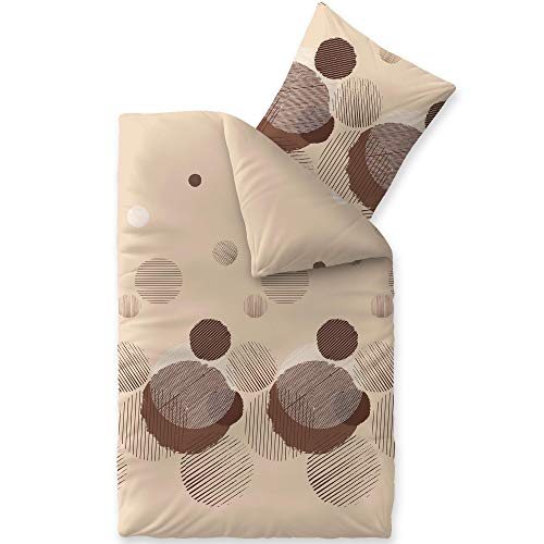 CelinaTex Touchme Biber Bettwäsche 135 x 200 cm 2teilig Baumwolle Bettbezug Lina beige grau schwarz von CelinaTex