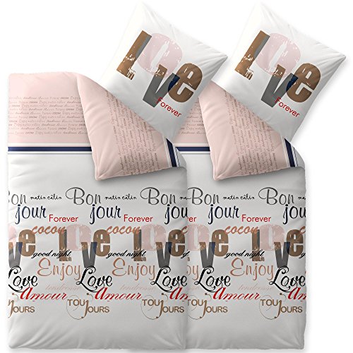 CelinaTex Touchme Biber Bettwäsche 135 x 200 cm 4teilig Baumwolle Bettbezug Jana Wörter Streifen weiß rosa braun von CelinaTex
