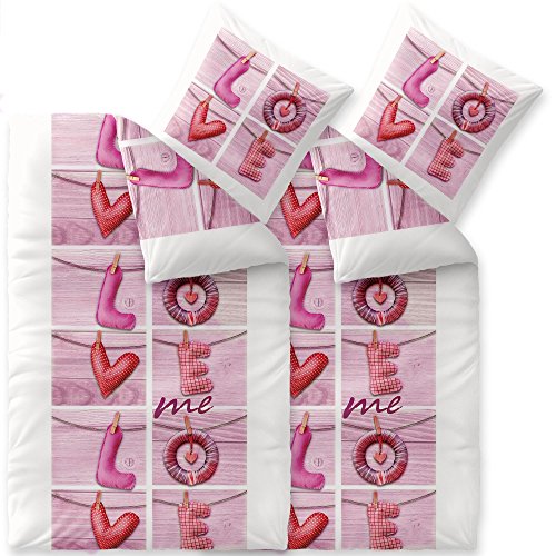 CelinaTex Touchme Biber Bettwäsche 135 x 200 cm 4teilig Baumwolle Bettbezug Loana Love Herz Wörter weiß pink rosa von CelinaTex