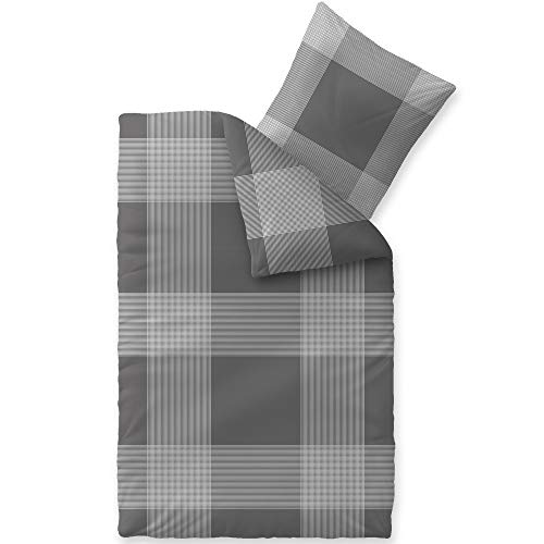 CelinaTex Touchme Biber Bettwäsche 155 x 220 cm 2teilig Baumwolle Bettbezug, Set, Bettgarnitur für Sommer und Winter, ganzjährig, pflegeleicht, Stine Karo grau anthrazit von CelinaTex