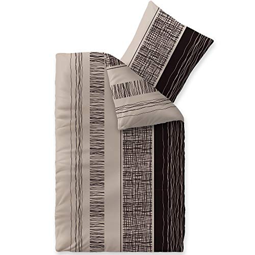 CelinaTex Touchme Biber Bettwäsche 155 x 220 cm 2teilig Baumwolle Bettbezug Greta beige grau schwarz von CelinaTex