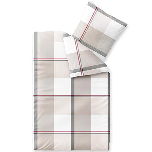 CelinaTex Touchme Biber Bettwäsche 155 x 220 cm 2teilig Baumwolle Bettbezug Svea Karo weiß beige grau von CelinaTex