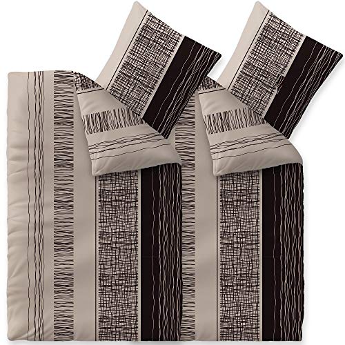 CelinaTex Touchme Biber Bettwäsche 155 x 220 cm 4teilig Baumwolle Bettbezug Greta beige grau schwarz von CelinaTex
