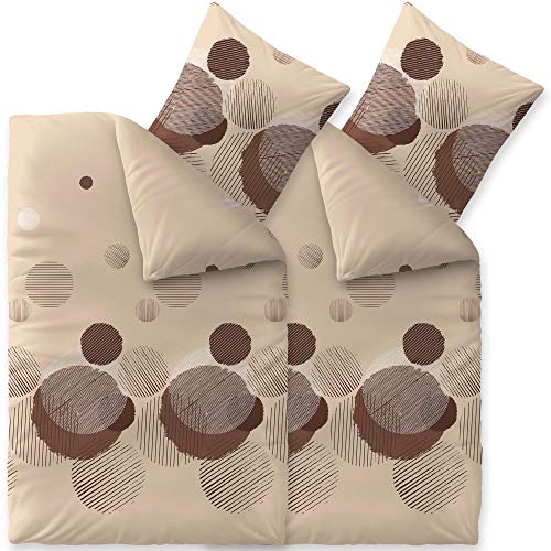 CelinaTex Touchme Biber Bettwäsche 155 x 220 cm 4teilig Baumwolle Bettbezug Lina beige grau schwarz von CelinaTex