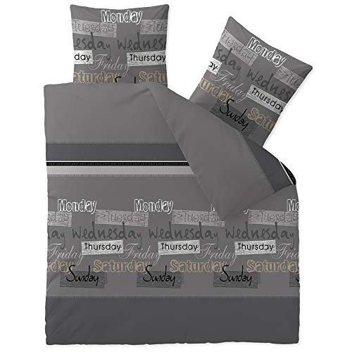 CelinaTex Touchme Biber Bettwäsche 200 x 200 cm 3teilig Baumwolle Bettbezug Carla grau anthrazit schwarz von CelinaTex