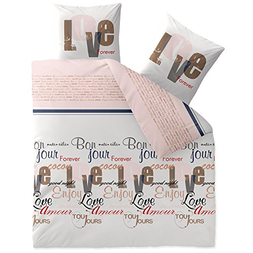 CelinaTex Touchme Biber Bettwäsche 200 x 200 cm 3teilig Baumwolle Bettbezug Jana Wörter Streifen weiß rosa braun von CelinaTex