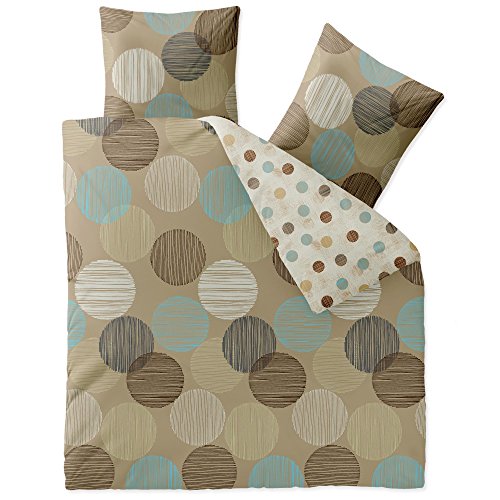 CelinaTex Touchme Biber Bettwäsche 200 x 220 cm 3teilig Baumwolle Bettbezug Frauke Punkte beige braun türkis von CelinaTex