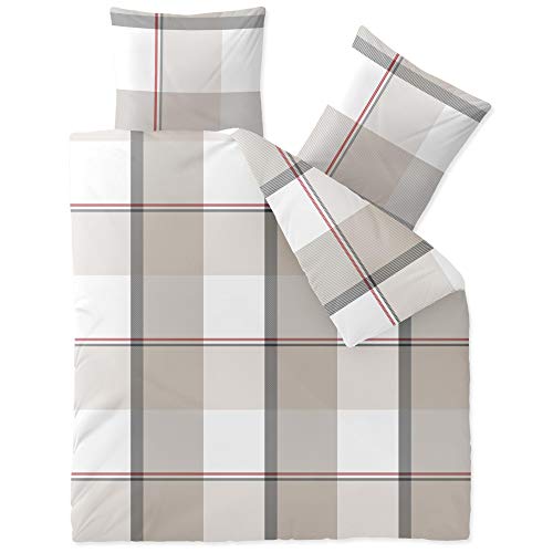 CelinaTex Touchme Biber Bettwäsche 200 x 220 cm 3teilig Baumwolle Bettbezug Svea Karo weiß beige grau von CelinaTex
