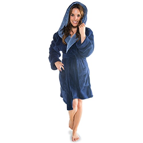 CelinaTex XS-XXXL Bademantel Kapuze zweifarbig kurz aufgesetzte Taschen Damen Mikrofaser Kuschelfleece Oeko-TEX Miami von CelinaTex