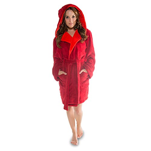 CelinaTex XS-XXXL Bademantel Kapuze zweifarbig kurz aufgesetzte Taschen Damen Mikrofaser Kuschelfleece Oeko-TEX Miami von CelinaTex