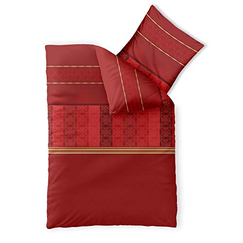CelinaTex Fashion Bettwäsche 155x220 cm 2teilig Baumwolle Susan Streifen Ornament Rot Beige von CelinaTex