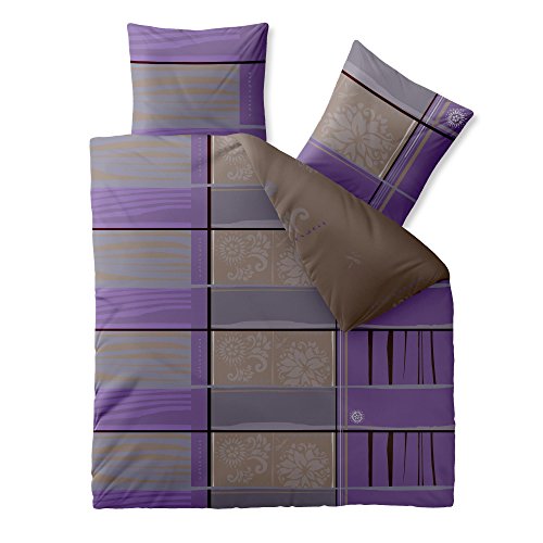 CelinaTex Fashion Bettwäsche 200x220 cm 3teilig Baumwolle Aleksi Kariert Streifen Blumen Grau Braun Violett von CelinaTex