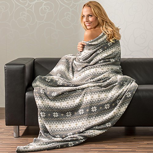 CelinaTex Flauschige Kuscheldecke 150 x 200 cm grau und Creme weiß Decke Sofa Wohndecke weich Mikrofaser Fleece Oeko-TEX Schneestern von CelinaTex