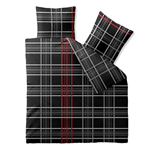 CelinaTex Fashion Bettwäsche 200x200 cm 3teilig Baumwolle Bianca Kariert Schwarz Grau Rot von CelinaTex